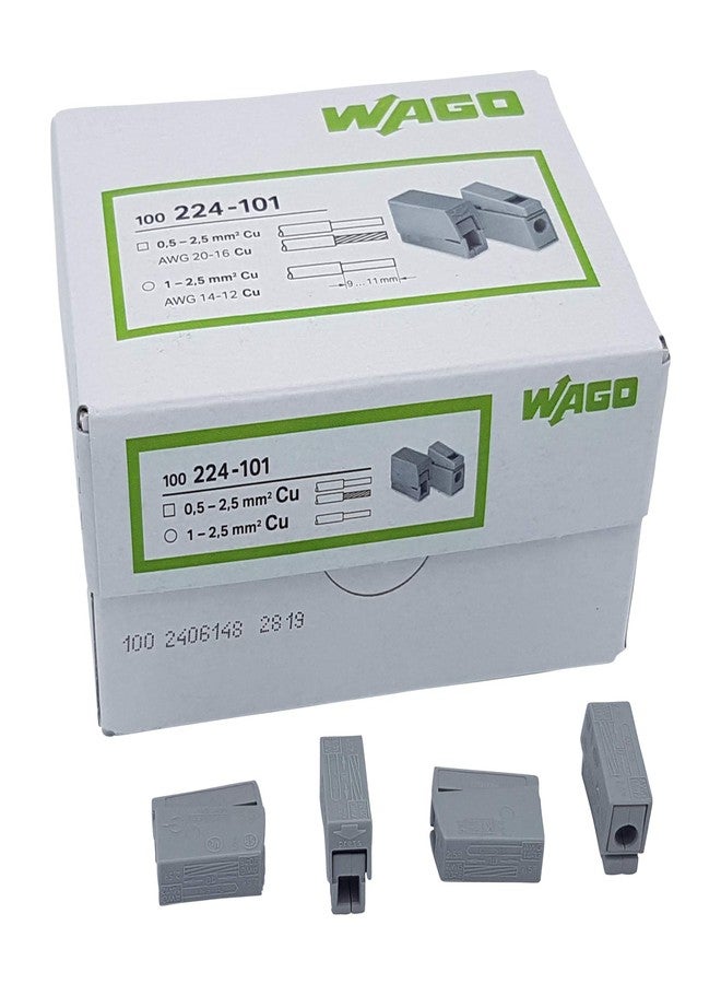 WAGO 224-101 2-Pole, 200 Position, 14-12 AWG, Grey Plastic Panel Mount Lighting Connector (100 pieces) - Image 1